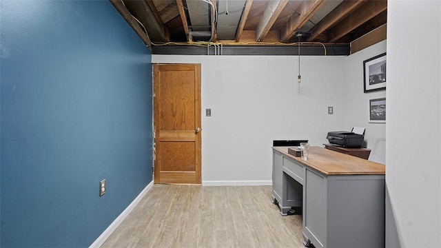 4720 Rolling Hills Rd, Whitehall, PA 15236 - kitchen with light wood-style flooring, a desk, and baseboards