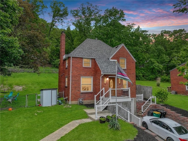 216 Siebert, Ross Twp, PA 15237 - view of front of home featuring brick siding, a chimney, a shingled roof, and a gate