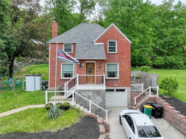 216 Siebert, Ross Twp, PA 15237 - view of front facade featuring roof with shingles, a chimney, concrete driveway, an attached garage, and brick siding
