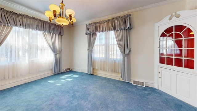 2120 Delaware Ave, Swissvale, PA 15218 - spare room with a chandelier, carpet floors, and crown molding