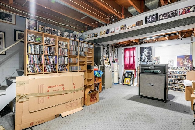 3329 Forest Rd, Bethel Park, PA 15102 - below grade area with water heater, carpet floors, and stairway
