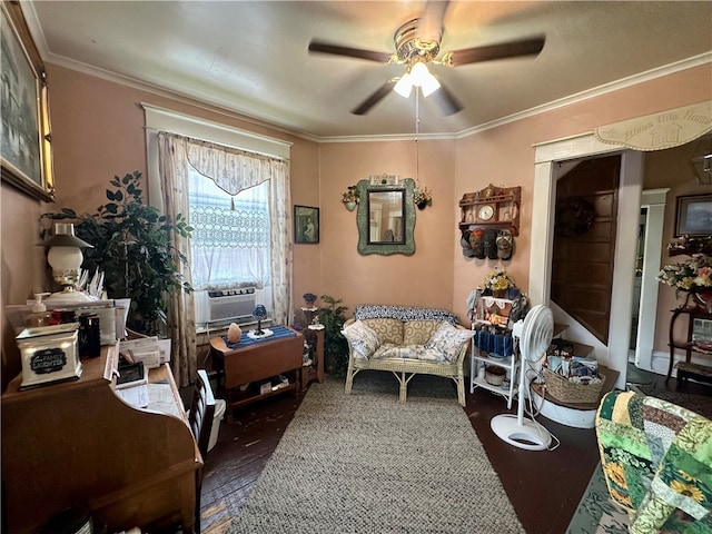 453 N W St, Waynsbrg/Frankln Twp, PA 15370 - living area featuring a ceiling fan, crown molding, and cooling unit