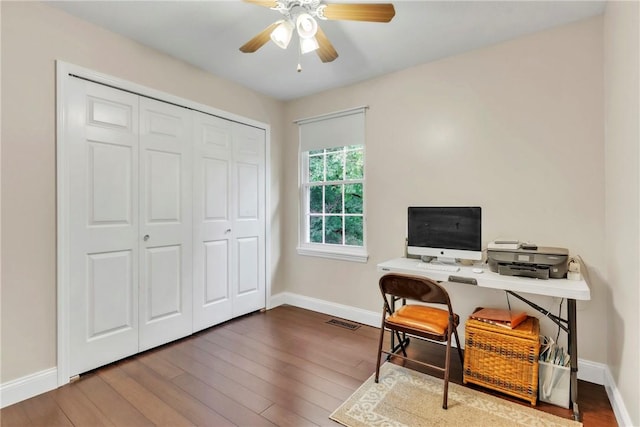 319 Hummingbird Cir, Cranberry Twp, PA 16066 - office area with baseboards, ceiling fan, and wood finished floors