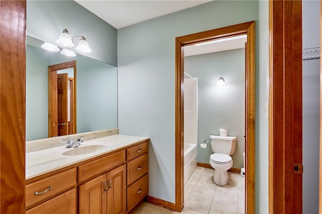 133 Ridgemont Dr, Cranberry Twp, PA 16066 - bathroom with tile patterned flooring, vanity, toilet, baseboards, and shower / bathtub combination