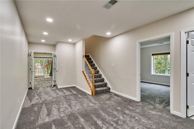 133 Ridgemont Dr, Cranberry Twp, PA 16066 - interior space featuring carpet, stairs, baseboards, and recessed lighting