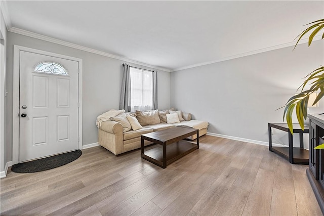 48 Glenmore Ave, West View, PA 15229 - living room with plenty of natural light, light wood-style floors, baseboards, and ornamental molding