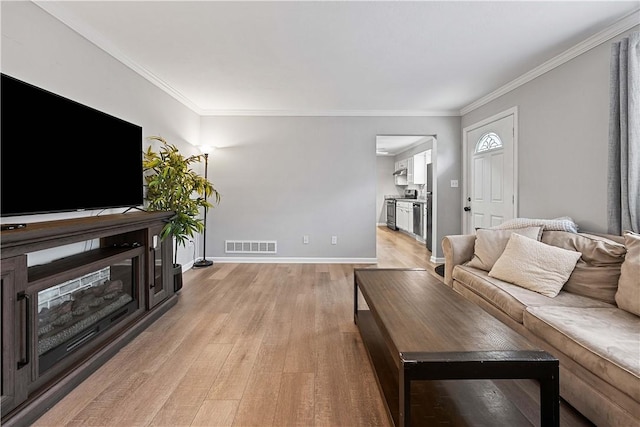 48 Glenmore Ave, West View, PA 15229 - living area featuring light wood-style flooring, baseboards, and ornamental molding