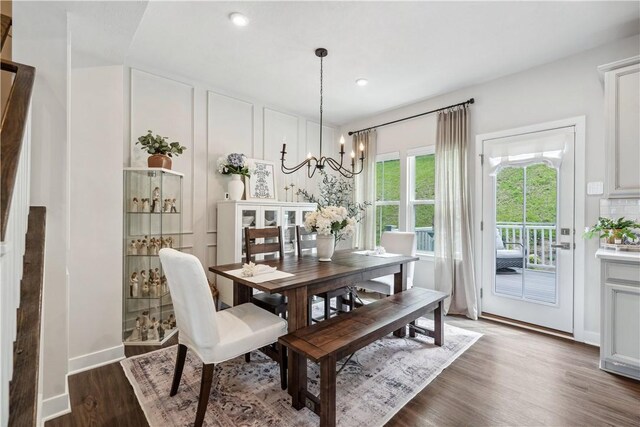 436 Greenwood Dr, North Strabane, PA 15317 - dining area with a chandelier, dark wood finished floors, recessed lighting, and baseboards