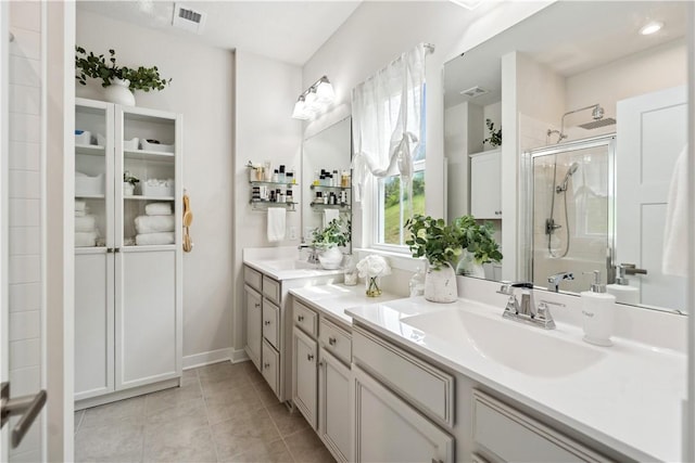 436 Greenwood Dr, North Strabane, PA 15317 - bathroom with a stall shower, tile patterned floors, and vanity