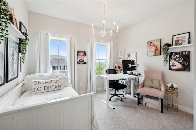 436 Greenwood Dr, North Strabane, PA 15317 - carpeted bedroom featuring a desk, a chandelier, and baseboards