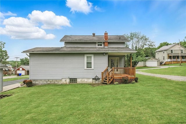 3 Kilbourne Rd, West Salem Twp, PA 16125 - back of house with a yard, a chimney, a deck, and french doors