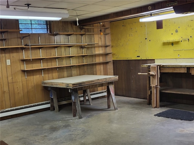 118 Wide View Ter, Unity Twp, PA 15650 - below grade area featuring wooden walls and a workshop area