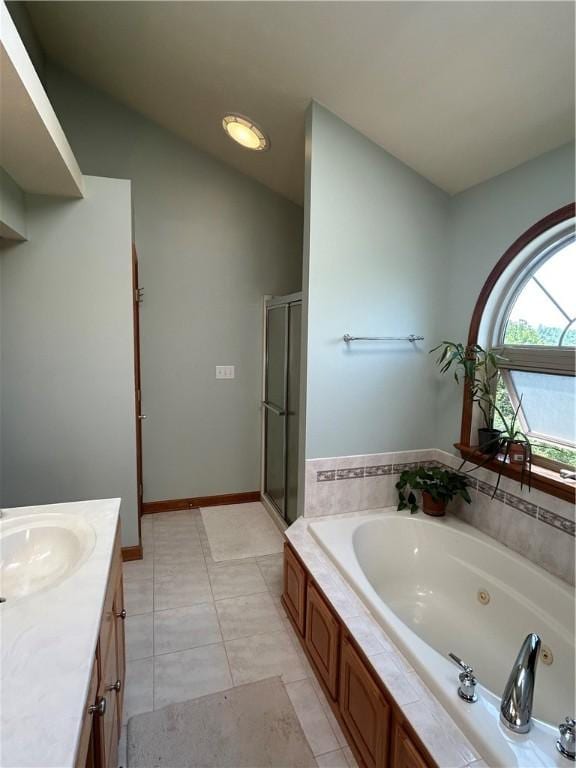 1016 Noble Pine Ct, Penn Twp Wml, PA 15085 - bathroom with a stall shower, vanity, a tub with jets, and tile patterned flooring
