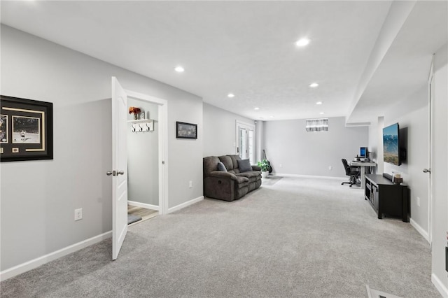 215 Old Hickory Rd, Jackson Twp But, PA 16063 - carpeted living room with an office area, recessed lighting, and baseboards