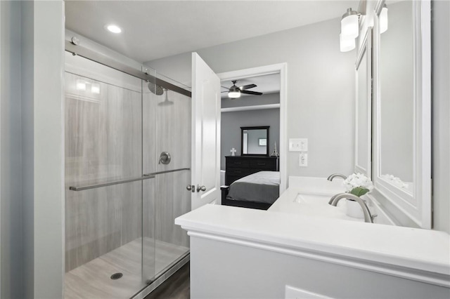 215 Old Hickory Rd, Jackson Twp But, PA 16063 - full bathroom featuring ensuite bath, a shower stall, and ceiling fan