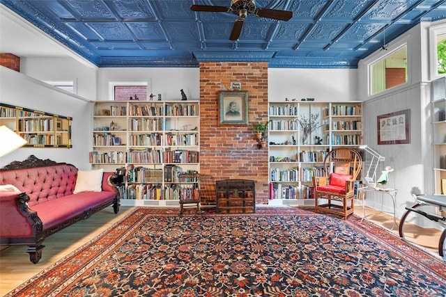 534 Trenton Ave, Regent Square, PA 15221 - living area with a ceiling fan, wood finished floors, and an ornate ceiling