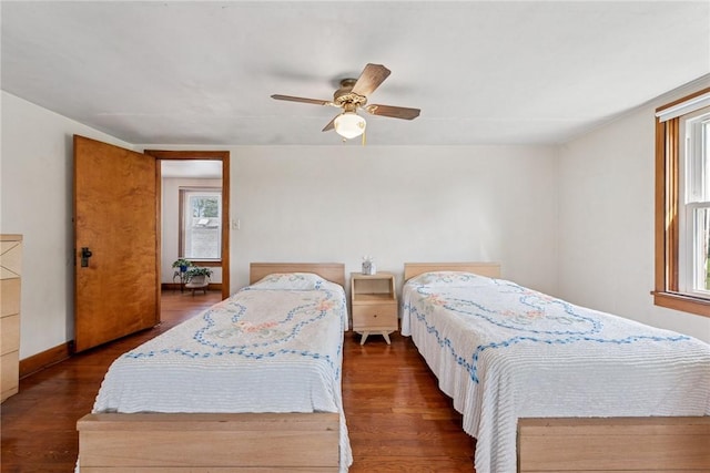 1068 Lakeview Dr, Unity Twp, PA 15650 - bedroom featuring multiple windows, wood finished floors, and ceiling fan