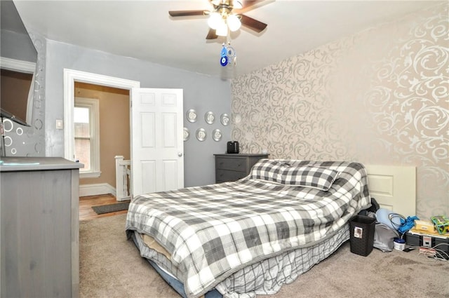 222 Orchard Ave, Canonsburg, PA 15317 - bedroom featuring wallpapered walls, light carpet, and ceiling fan