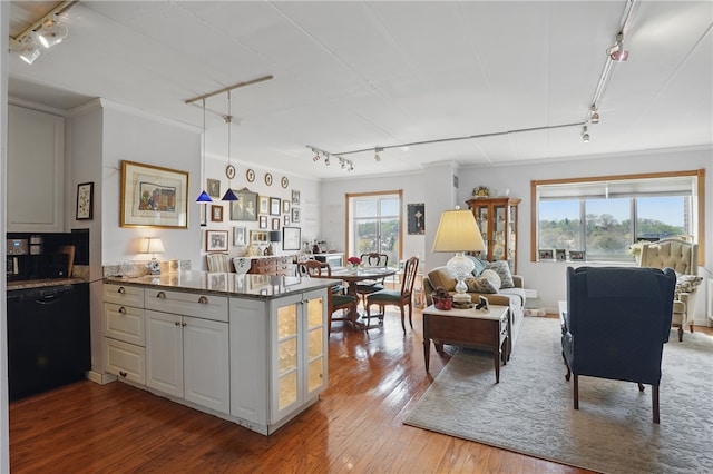 5 Bayard Rd Unit 913, Shadyside, PA 15213 - kitchen with rail lighting, hardwood / wood-style flooring, a peninsula, dishwasher, and open floor plan