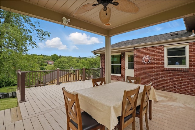 5849 Wilson Dr, Bethel Park, PA 15102 - wooden deck with a ceiling fan and outdoor dining area