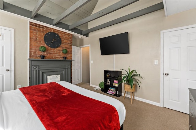 239 Albert St, Mt Washington, PA 15211 - carpeted bedroom featuring beam ceiling, baseboards, and a fireplace