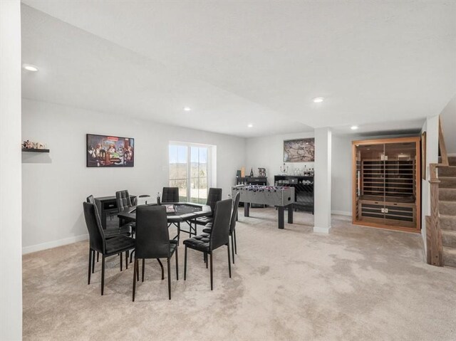 127 Red Horse Dr, Buffalo Twp, PA 16055 - dining room with carpet flooring, baseboards, recessed lighting, and stairway