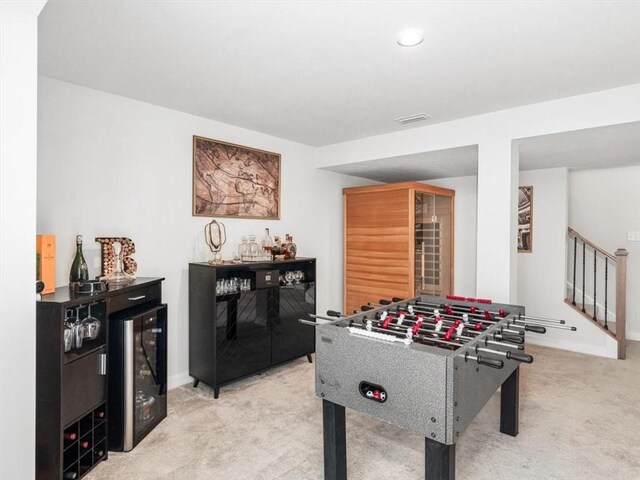 127 Red Horse Dr, Buffalo Twp, PA 16055 - rec room with carpet, wine cooler, baseboards, and recessed lighting