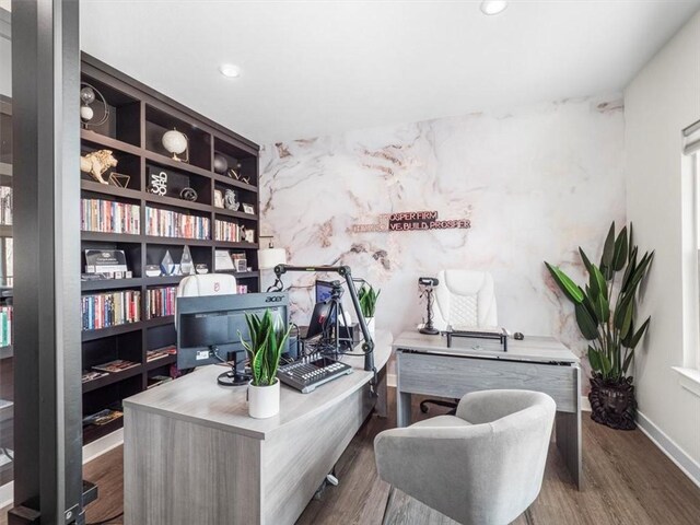 127 Red Horse Dr, Buffalo Twp, PA 16055 - office space with an accent wall, wood finished floors, baseboards, and recessed lighting