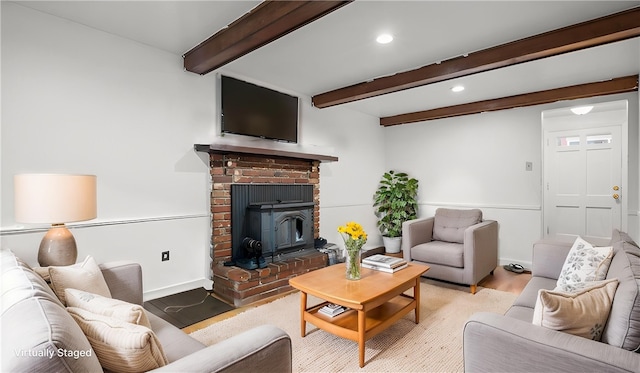 4817 E Willock Rd, Baldwin Boro, PA 15227 - living room featuring light wood finished floors, beam ceiling, recessed lighting, and baseboards