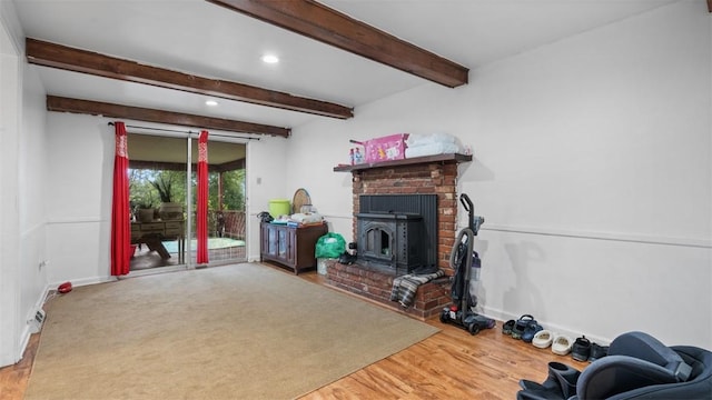 4817 E Willock Rd, Baldwin Boro, PA 15227 - living area with wood finished floors, beam ceiling, recessed lighting, and baseboards