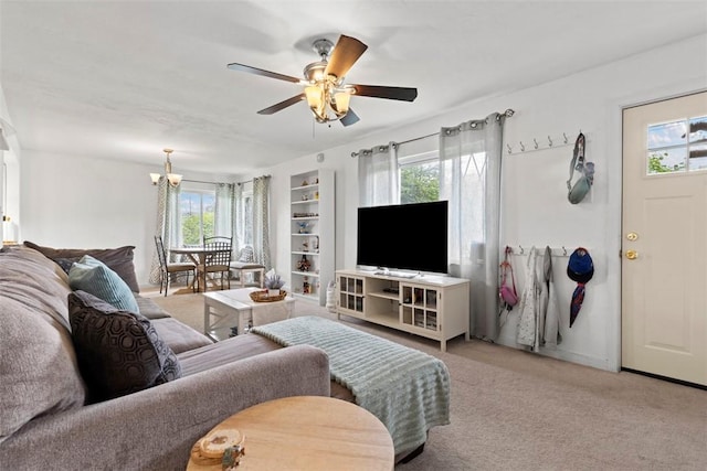 3050 S Park Rd, Bethel Park, PA 15102 - living room with plenty of natural light, a ceiling fan, carpet floors, and built in features