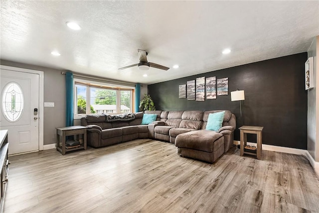 415 Governor Dr, Shaler, PA 15101 - living room featuring light wood-style floors, recessed lighting, a ceiling fan, and baseboards