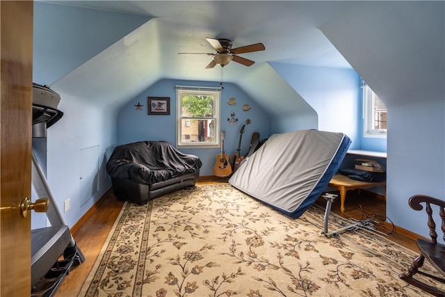 600 Margaret St, Mount Oliver, PA 15210 - bedroom featuring wood finished floors, lofted ceiling, a ceiling fan, and baseboards