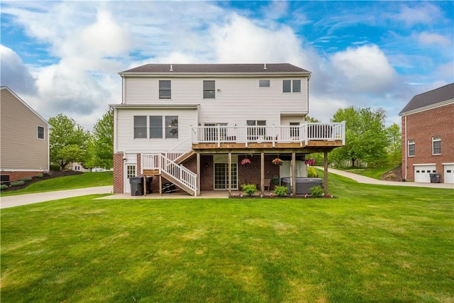 97 Clover Ln, Pine Twp Nal, PA 15044 - rear view of house with a deck, stairs, a lawn, and driveway