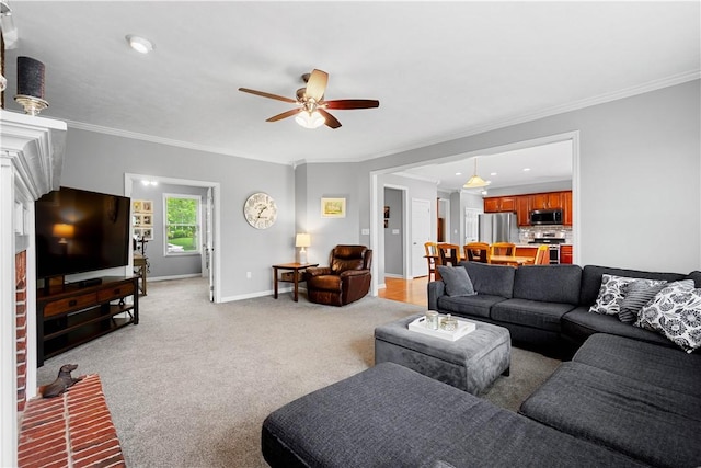 97 Clover Ln, Pine Twp Nal, PA 15044 - living area with ceiling fan, baseboards, crown molding, light colored carpet, and recessed lighting