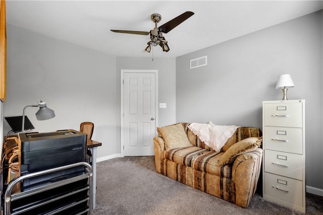 97 Clover Ln, Pine Twp Nal, PA 15044 - living area with carpet flooring, ceiling fan, an office area, and baseboards