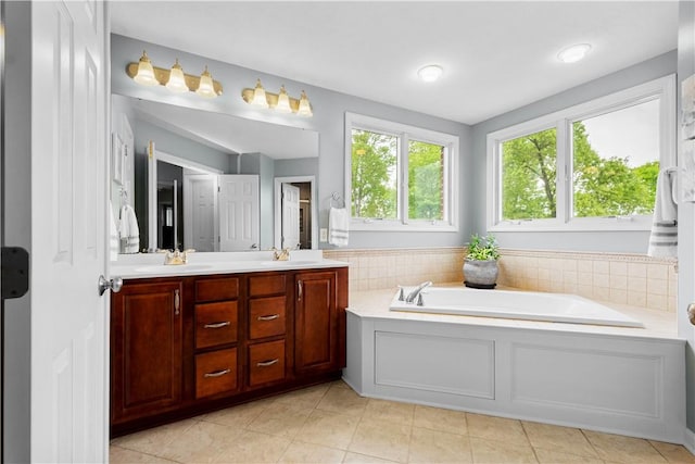 97 Clover Ln, Pine Twp Nal, PA 15044 - full bath featuring a garden tub, double vanity, and tile patterned floors