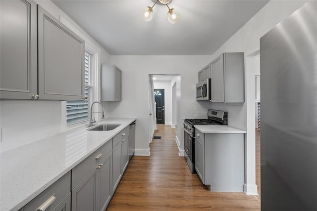 230 Linnview Ave, Carrick, PA 15210 - kitchen with appliances with stainless steel finishes, a sink, gray cabinets, and backsplash