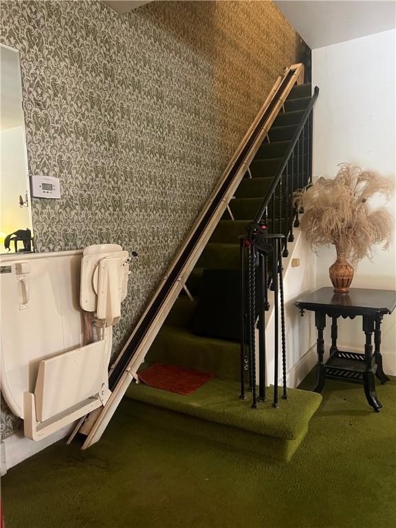 1929 Alcoa Dr, Arnold, PA 15068 - stairway featuring wallpapered walls and carpet floors