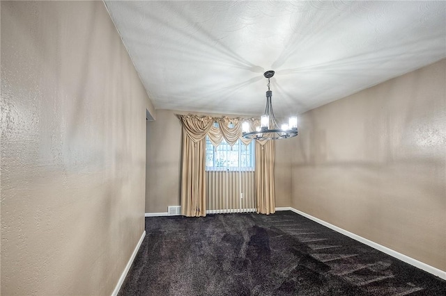 62 Spring St, Etna, PA 15223 - unfurnished room with a chandelier, dark colored carpet, and baseboards