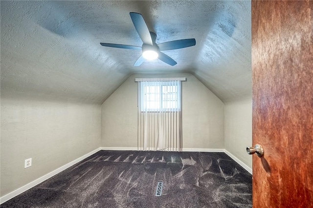 62 Spring St, Etna, PA 15223 - bonus room with a textured ceiling, carpet flooring, a ceiling fan, baseboards, and lofted ceiling