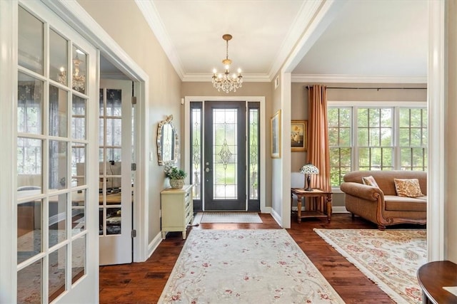 1690 Shelburne Ln, Squirrel Hill, PA 15217 - entrance foyer featuring a chandelier, dark wood finished floors, crown molding, and baseboards