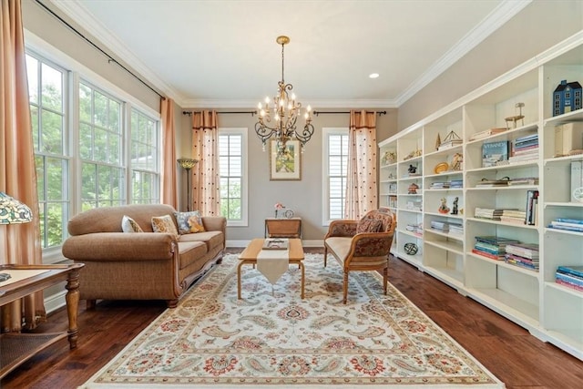 1690 Shelburne Ln, Squirrel Hill, PA 15217 - sitting room featuring a chandelier, crown molding, and dark wood-style floors