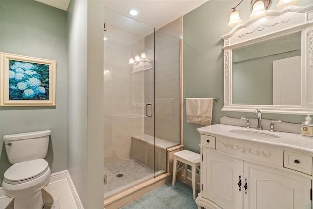 1690 Shelburne Ln, Squirrel Hill, PA 15217 - bathroom featuring a shower stall, toilet, vanity, and recessed lighting