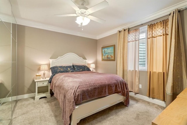 1690 Shelburne Ln, Squirrel Hill, PA 15217 - bedroom featuring ornamental molding, light carpet, baseboards, and a ceiling fan