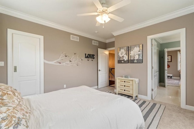 1690 Shelburne Ln, Squirrel Hill, PA 15217 - bedroom featuring light carpet, ornamental molding, baseboards, and ceiling fan