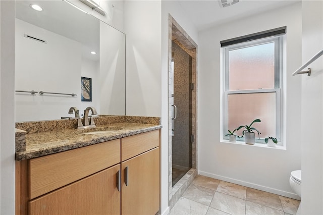 204 Bailey Ave, Mt Washington, PA 15211 - full bath with toilet, a shower stall, vanity, baseboards, and recessed lighting