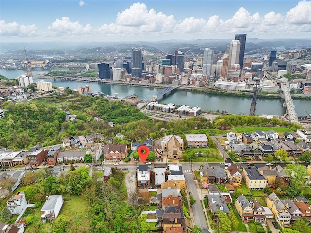 204 Bailey Ave, Mt Washington, PA 15211 - aerial overview of property's location with a nearby body of water, nearby urban area, a notable bridge, and nearby suburban area