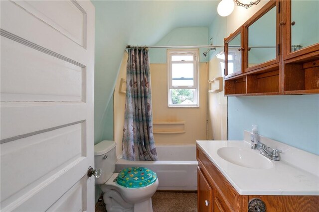 1318 Princess Ave, Beechview, PA 15216 - full bathroom featuring toilet, vanity, vaulted ceiling, and shower / tub combo