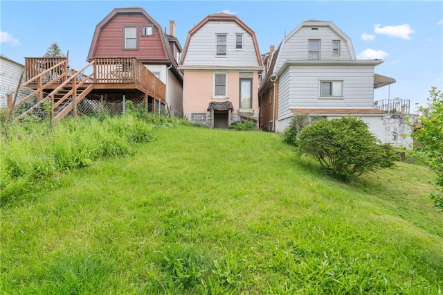 1318 Princess Ave, Beechview, PA 15216 - rear view of property featuring a gambrel roof, a wooden deck, and stairway